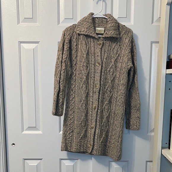 Kilronan Knitwear Sweaters - Kilronan Knitwear Beige Wool Ireland Button Down Chunky Long‎ Cardigan Size S